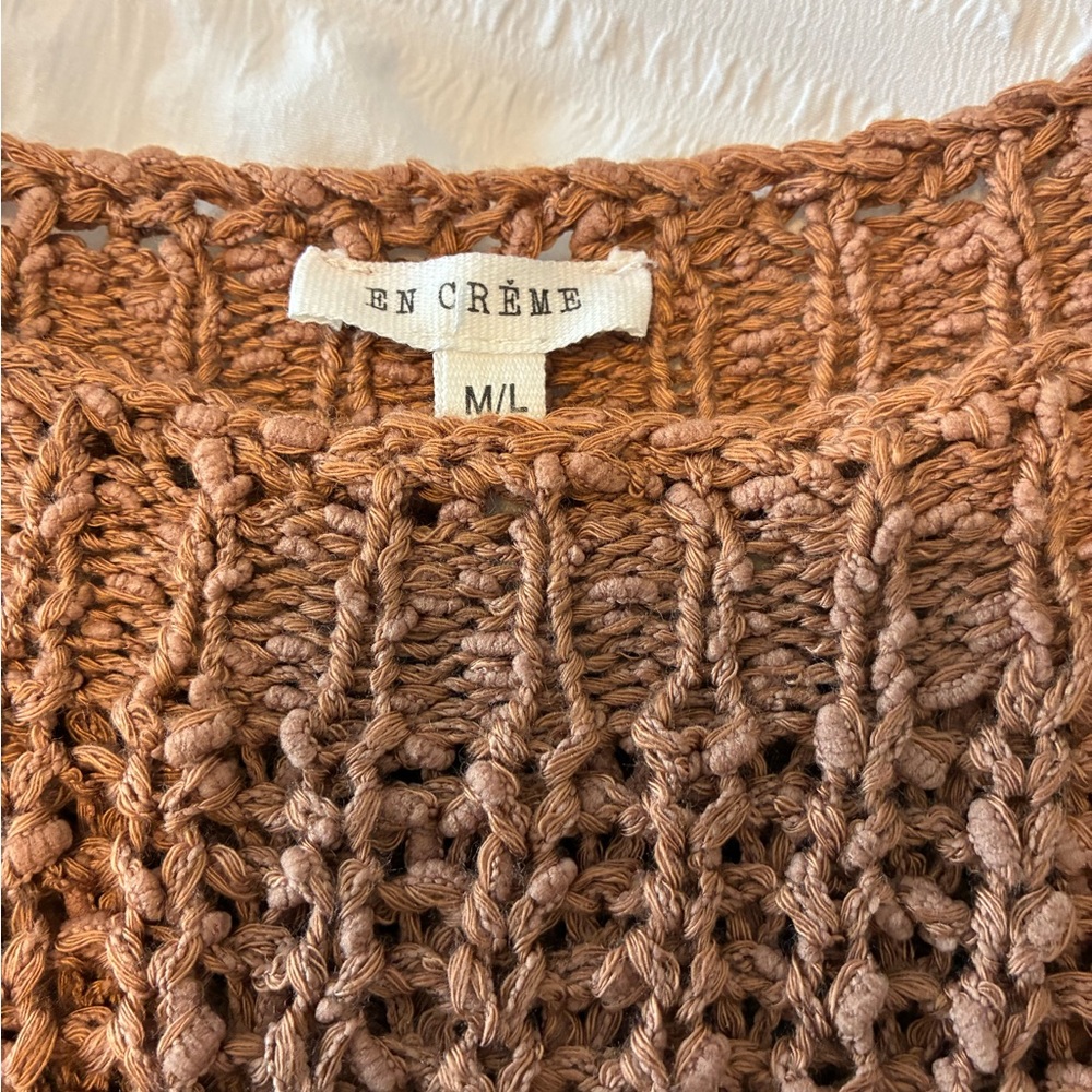 En Creme Rust-Brown Fringed Knit Crewneck Sweater - Picture 2 of 3